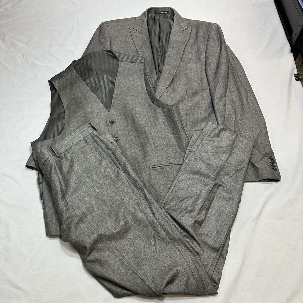 Galliano Couture Suit Mens 40R 34x31 Pink Stripe 3Pcs Gray Wool Business Alfred